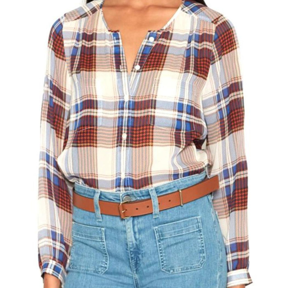 Joie Tops - Joie Safford Silk Blouse Plaid Sheer Medium